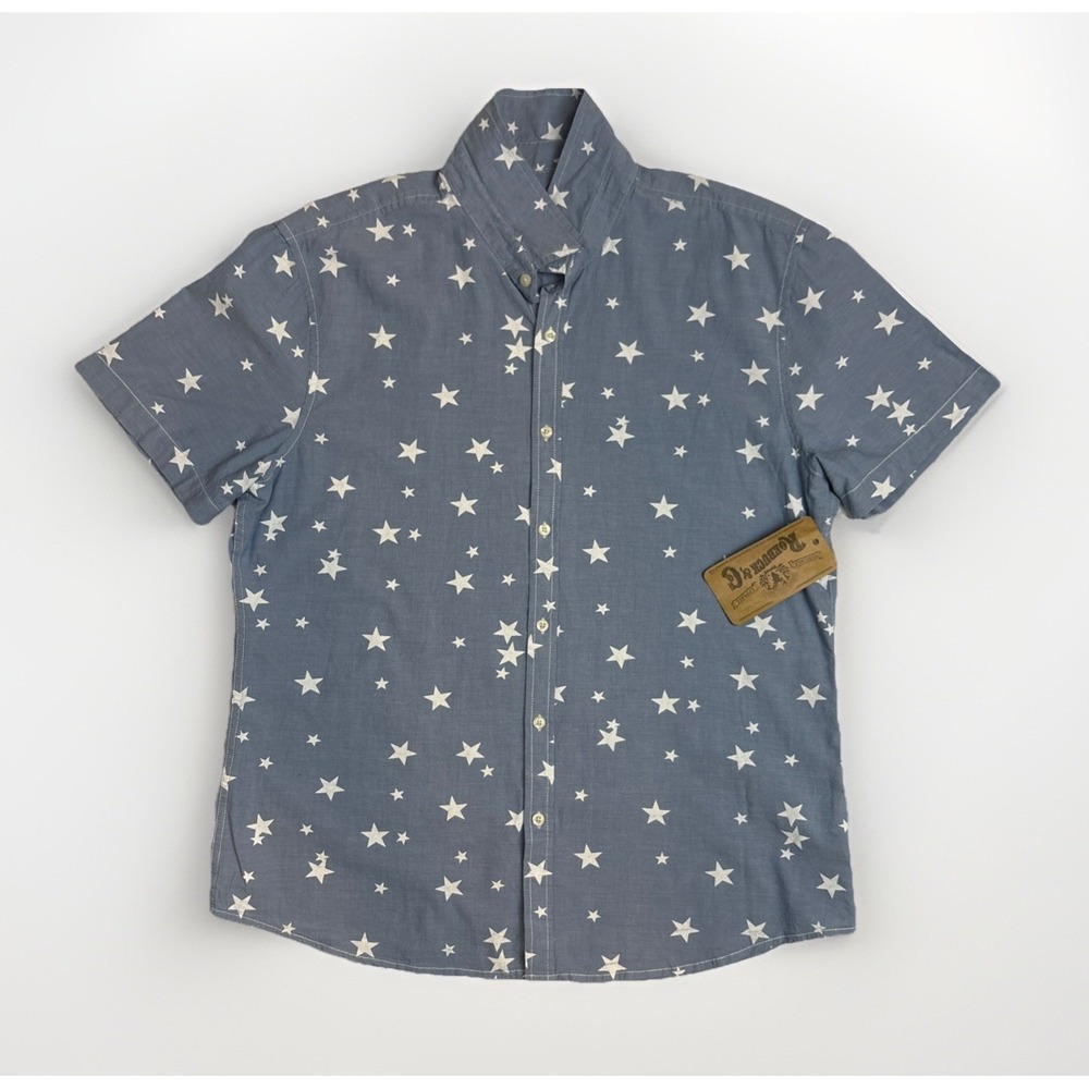 Roebuck Co Star Print Button Up Collar Shirt Blue Short Sleeve Mens Size XL